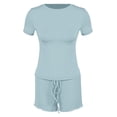 thumbnail image 6 of MDUKONU Women's High Waisted Shorts Set Lightweight Solid Color Vacation Light Blue S, 6 of 6