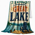 thumbnail image 2 of Lakeside Retreat Retro Lake Scene Good Times Great, Peaceful Mountain Lake Scene, Warm Flannel Blanket for Cabin and Lodge, Outdoor Lovers Camping Gift, Rustic Home Decor, 2 of 9