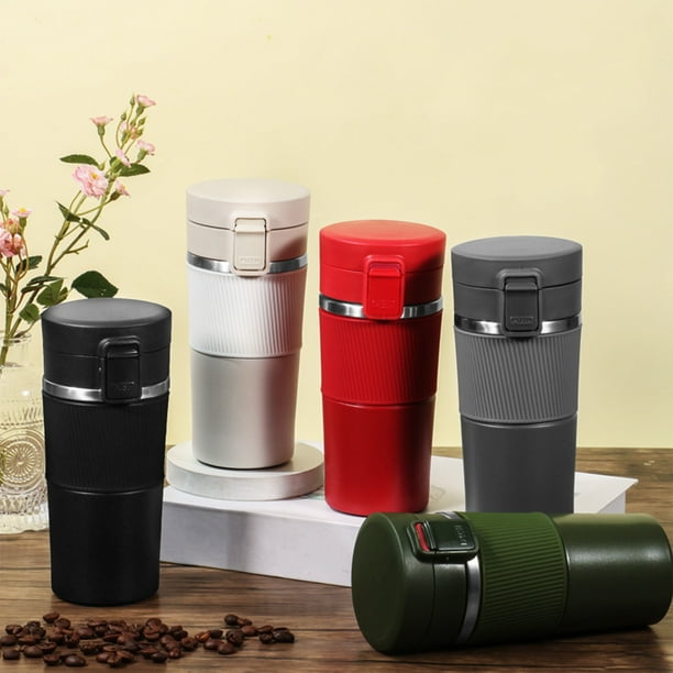 Fiudx Vaso Térmico de Acero Inoxidable, Mecanismo de Un Solo Clic, Cubierta de Goma Aislante, para Uso En Coche y En Casa, Taza de Viaje Versátil, Capacidad de 400 Ml, Opciones En Blanco, Rojo, Gris