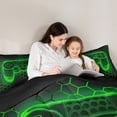 thumbnail image 4 of Manfei Chic Green Honeycomb Bedding Comforter Set 7pcs, Video Game Controller King Bedding Sets, Modern Gaming Player Reversible Bed Sheets, Super Cozy Room Decor, 4 of 7