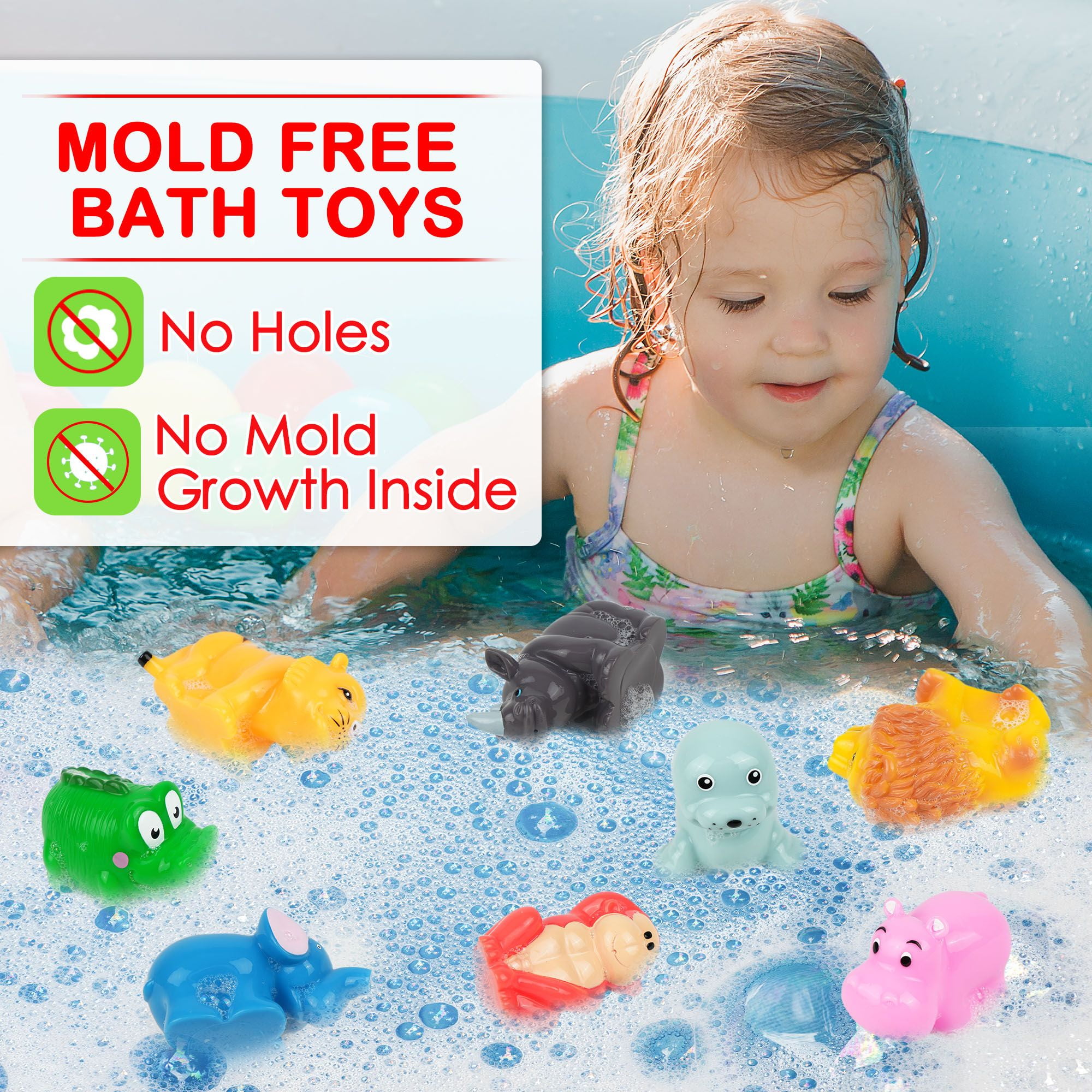 qlkytala Mold Free Bath Toys for Toddlers 1-3 - Baby Infants Pool Water Shower Toys 6-12-18 Months, No Hole No Mold Bathtub Toys for 1
