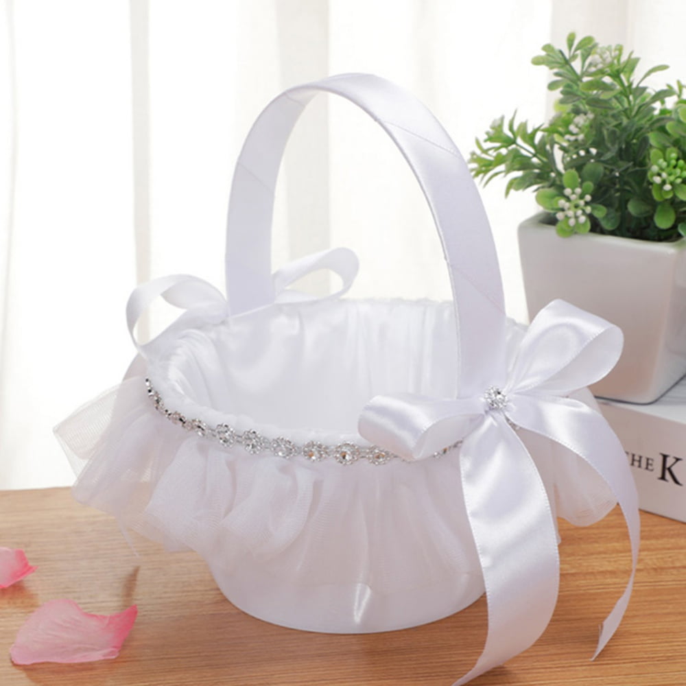 Flower Girl Baskets for Wedding,White Flower Girl Basket set of 2