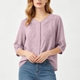 thumbnail image 4 of Womens Summer Cotton Linen Tops Elbow Length Sleeve V Neck Tshirts for Women Lightweight Pullover Casual Tees, 4 of 6