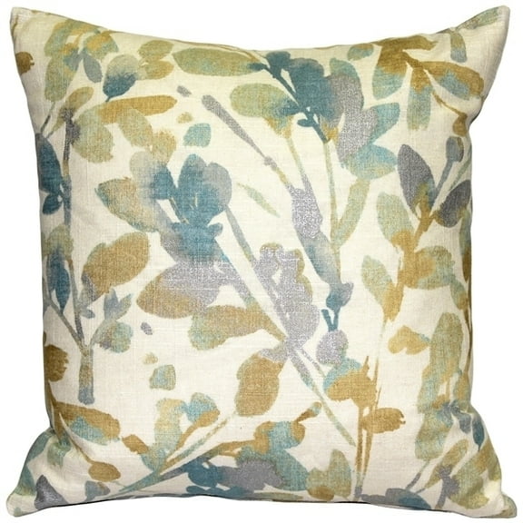 Pillow Decor Linen Leaf Marine Throw Pillow 20x20 Soft Blue Gold Design