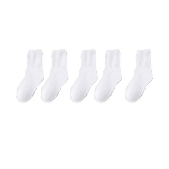 AUQ 5Pcs Kids Socks,Classic Academy Style Girls Socks,Versatile Daily Wear Cute Socks,White