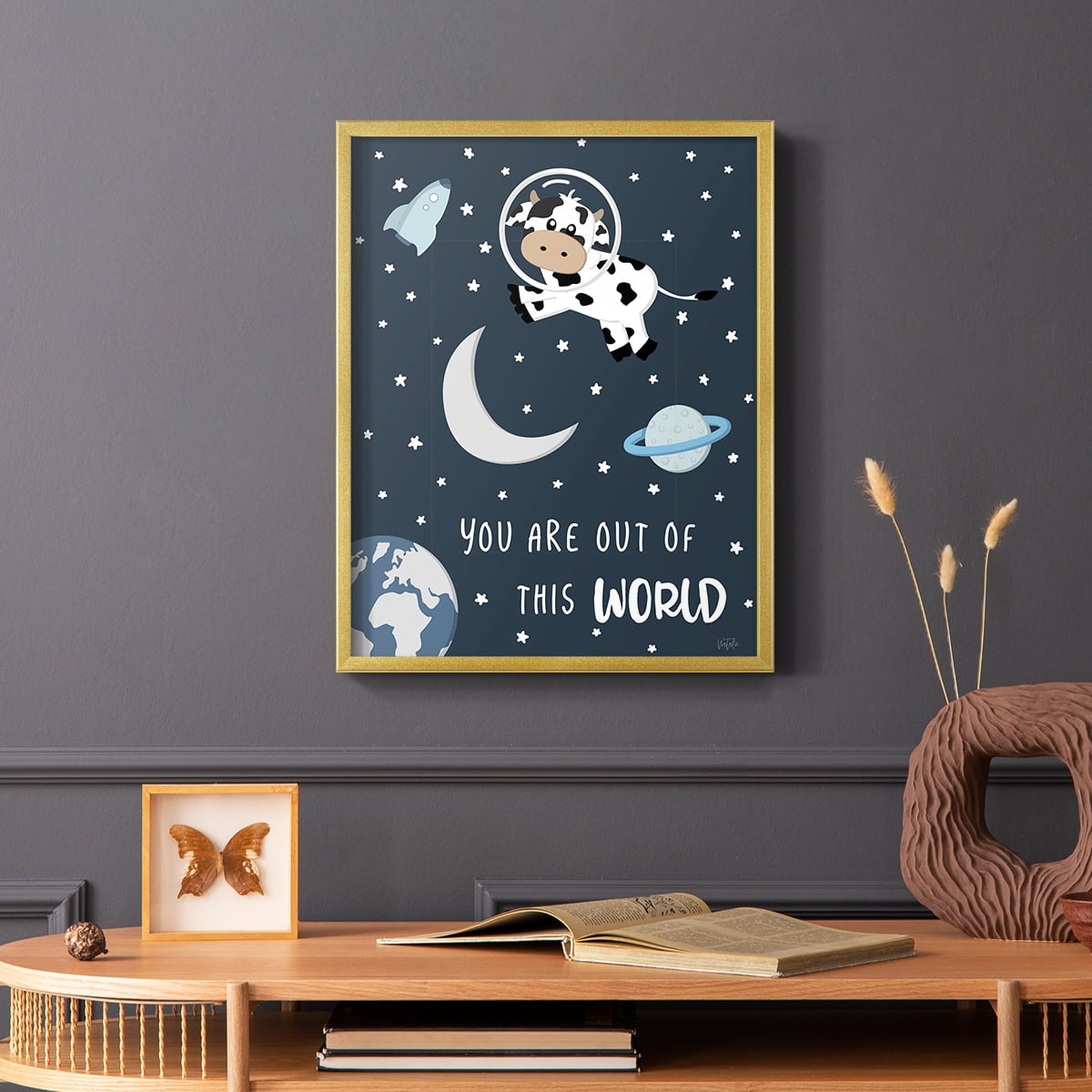 Cow in Space II in Paper Solid Wood 11 x 14 Framed Print