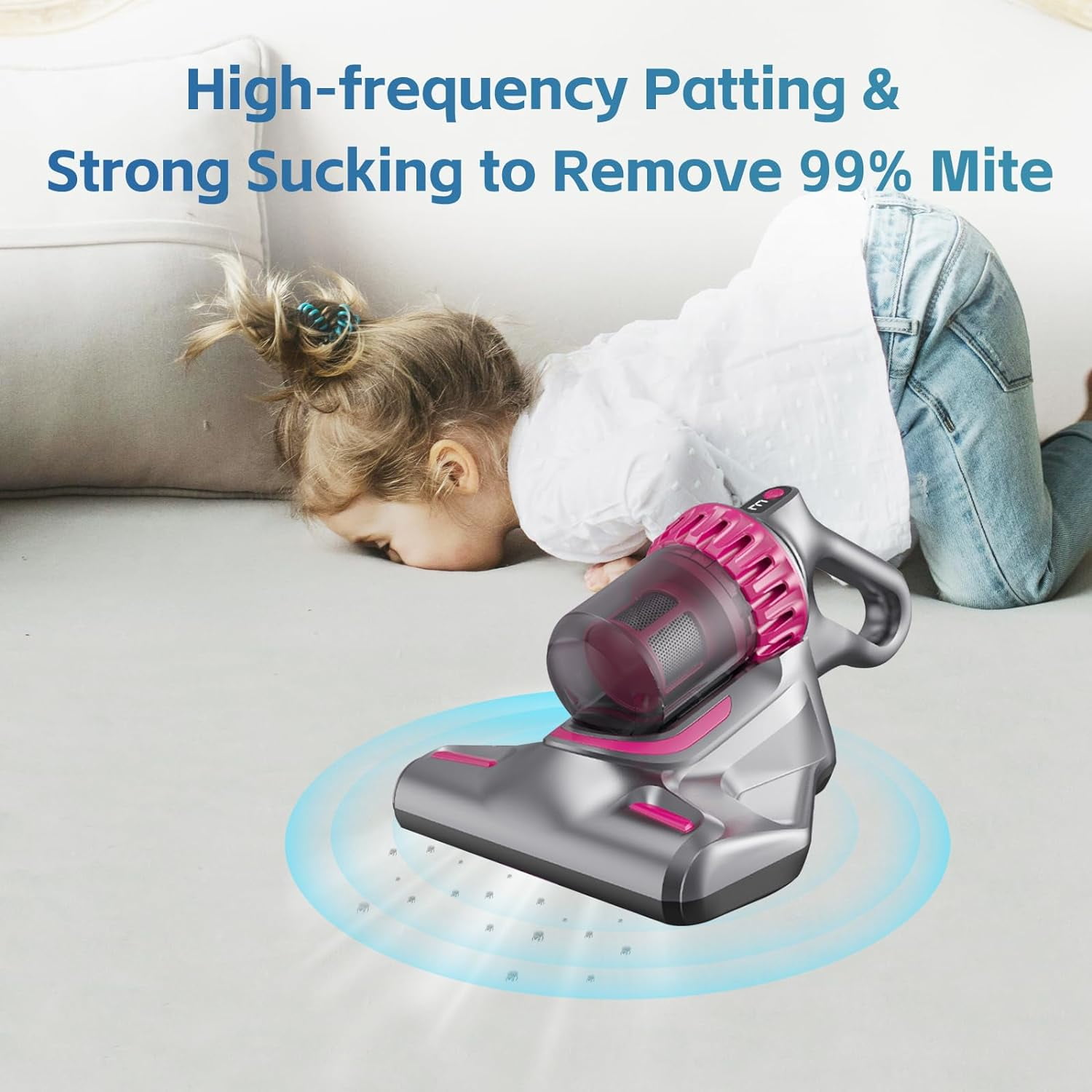 Oenbopo Mattress Vacuum Cleaner Cordless, UV Bed Vacuum Cleaner 10Kpa High Frequency Double Beat Low Noise, 3-in-1 Handheld Vacuum for Bed, Mattress, Pillow, Sofa Cleaning