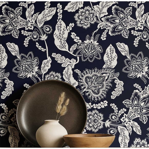 S4Sassy Vintage Botanical Wallpaper- Blue Wall Covering, 25"X 240" Self-Adhesive Textured Vinyl Walls Paper, Wall Wrap, Easy Diy Walls Covering For Farmhouse Bedroom, Living Room, Living Space