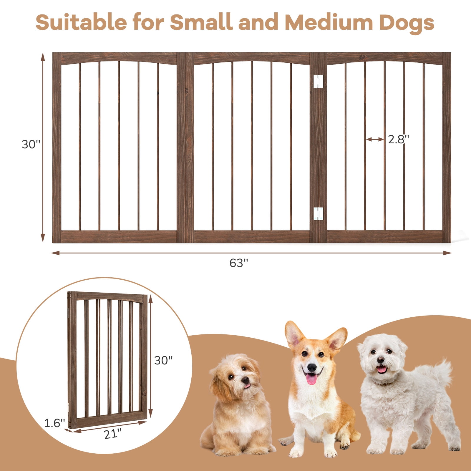 Gymax 30'' Tall Wooden Pet Fence for Indoor House Doorway Hallway Stairs Porch Brown