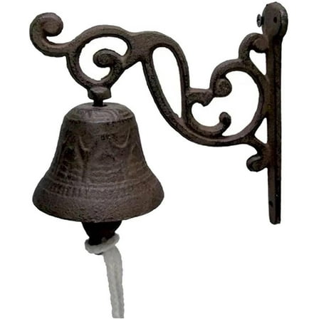 Wall Mounted Dinner Bell Cast Iron Wall Bell Vintage Cast Iron Wall Hanging Bell Bracket Wall Mounted Metal Door Bell Decor for Home Bars & Pub