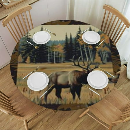 

Autua Deer Bear Field Round Table Cover Stain Resistant Washable Indoor Outdoor Kitchen Dining Wedding Parties 100% Polyester Waterproof 42 -46