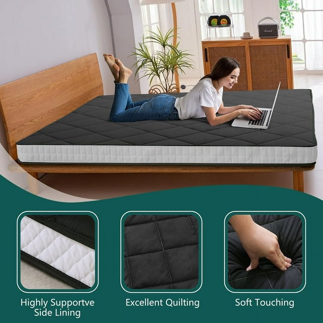 ABORON Futon Mattress , Padded Japanese Floor Mattress for Adults , Extra Thick Folding Sleeping Pad with Bandage and Storage Bag