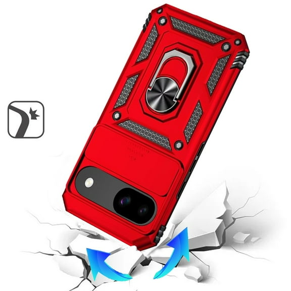 For Google Pixel 9A Hybrid Ring Shockproof with 360° Rotate Ring Kickstand, Camera Lens Protection, Soft Edge Bumper Cover, XPM Phone Case [Red]
