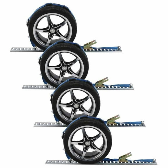 Wheel Strap with Etrack Fittings & 3 Rubber Blocks - 4 Pack
