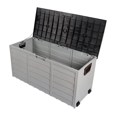 Zimtown 75gal Plastic Storage Deck Box Backyard Chest Tools Cushions Toys w/ Wheel Black