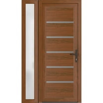 Front Exterior Prehung Metal-Plastic Door | Manux 8415 Walnut | Side Sidelite Transom | Office Commercial and Residential Doors Entrance Patio Garage 48 x 80 (W32 16x80) Left-hand