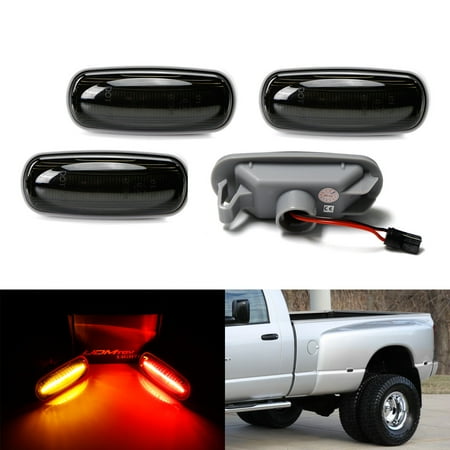 4 Double Side Light iJDMTOY (4) Smoked Lens Front & Rear Full LED Fender Side Marker Lights w/ 48-SMD LED Diodes For 2003-2009 Dodge RAM 2500 3500 HD Double Wheel ()