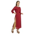 thumbnail image 3 of Moomaya Solid Long Kurti For Women Cotton Tunic 3/4 Sleeve Ethnic Formal Kurta w/ Pockets, 3 of 7