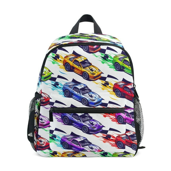 ALAZA Cartoon Race Cars School Backpack Small Bookbag Mini Bags