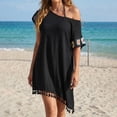 thumbnail image 2 of CHUMUD Beach Cover Ups for Women Bohemia Off Shoulder Swim Cover-Up Dress with Asymmetric Hem, Loose Fit Round Neck Short Sleeve Tunic Vacation, 2 of 7