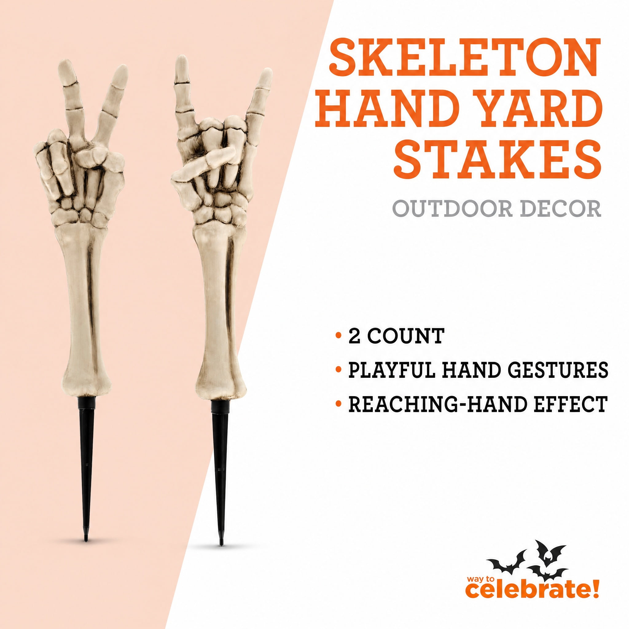 Skeleton Hand Yard Stakes Outdoor Decoration, White, 18.1", 2 Count, Halloween by Way To Celebrate