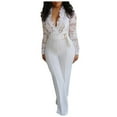 thumbnail image 2 of ZAZYULZ Pants Rompers for Women Women's Fashion Sexy Jumpsuit Deep V Neck Lace Stitching Jumpsuit Trousers(White,Xl), 2 of 9
