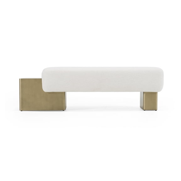 Modrest Triumph - Contemporary Off-White Fabric   Antique Brass Bench