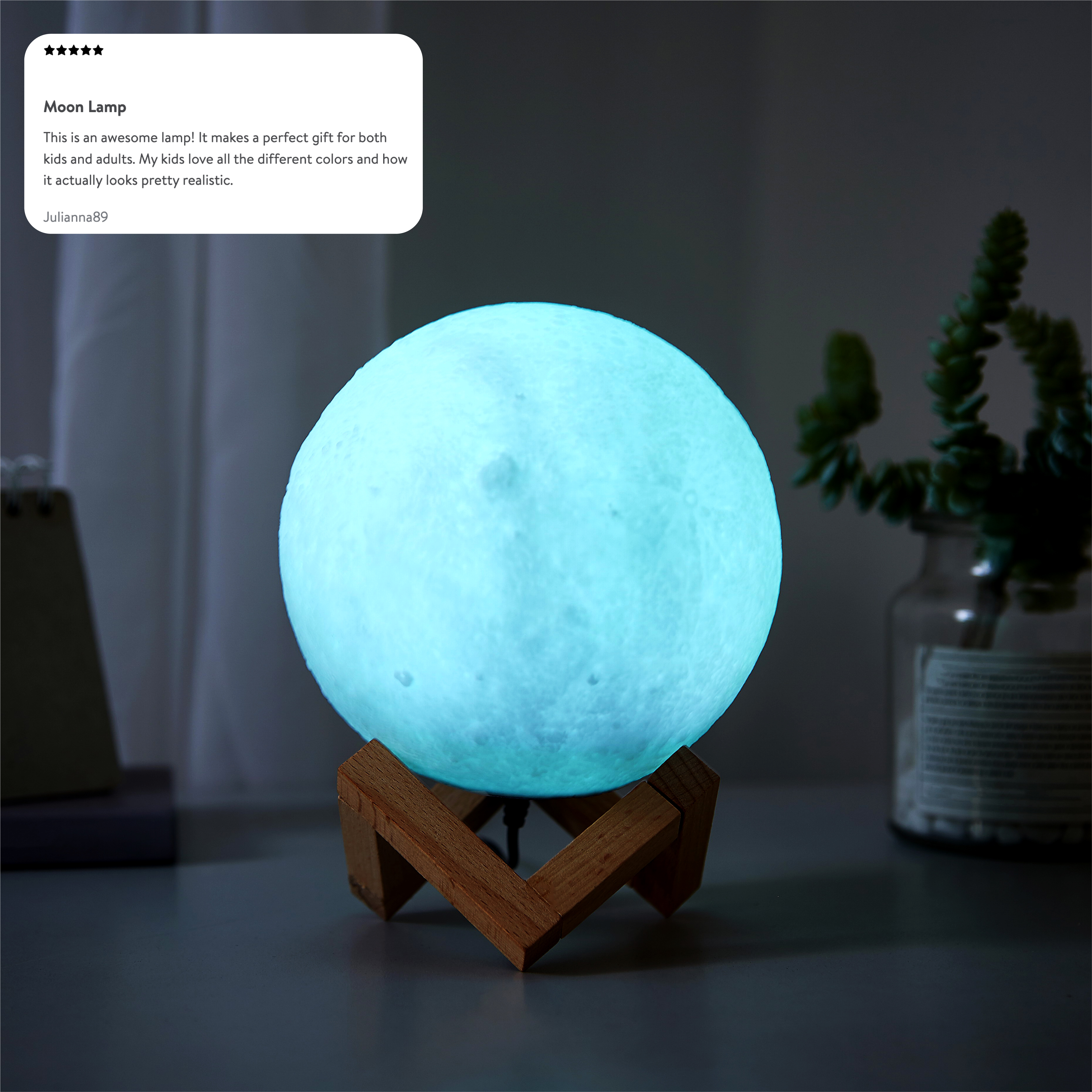 Urban Shop 3D Print Color Changing Moon Lamp with Wood Stand, remote control and USB Adaptor, 7.5'' x 5.5'', White - image 5 of 8