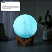 Urban Shop 3D Print Color Changing Moon Lamp with Wood Stand, remote control and USB Adaptor, 7.5 x 5.5, White