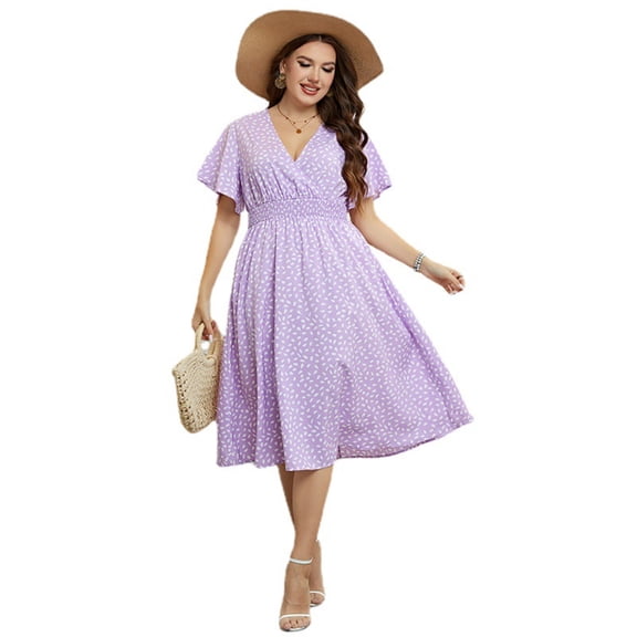 AURA Women’s Plus Size Dress V-Neck A-Line Midi Casual Summer Dress 1XL–4XL
