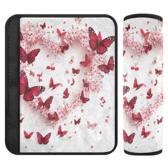 Qxltty Red Butterfly Pink Floral Car Seat Strap Pads are Soft and Snug Fitting for All Cars Backpacks Pushchair