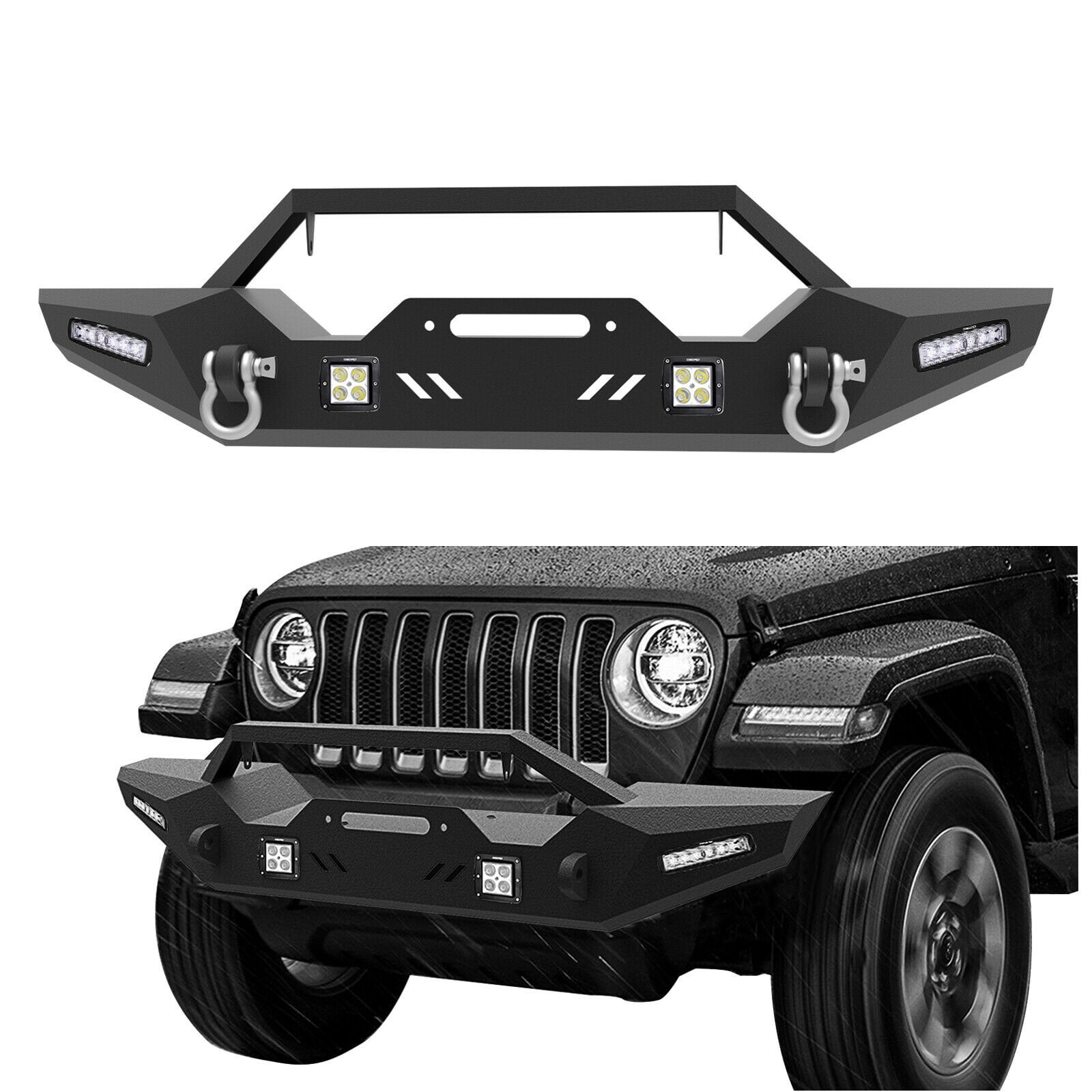 Front Bumper Skid Plate+4x LED Light Mount Hole For 2018-2019 Jeep JL Wrangler