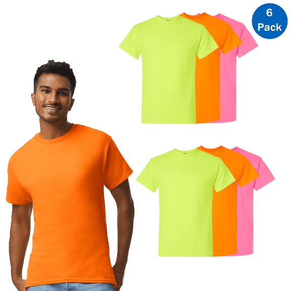 Gildan Ultra Cotton High Visibility Short Sleeve Safety T-Shirt for Adult, Multicolor Tee, Bulk Pack of 6, S