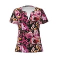 thumbnail image 4 of Wukai Rose Flowers Casual V-Neck Graphic Tees for Women: Lightweight and Breathable Summer Tops with Stylish Design-Large, 4 of 8