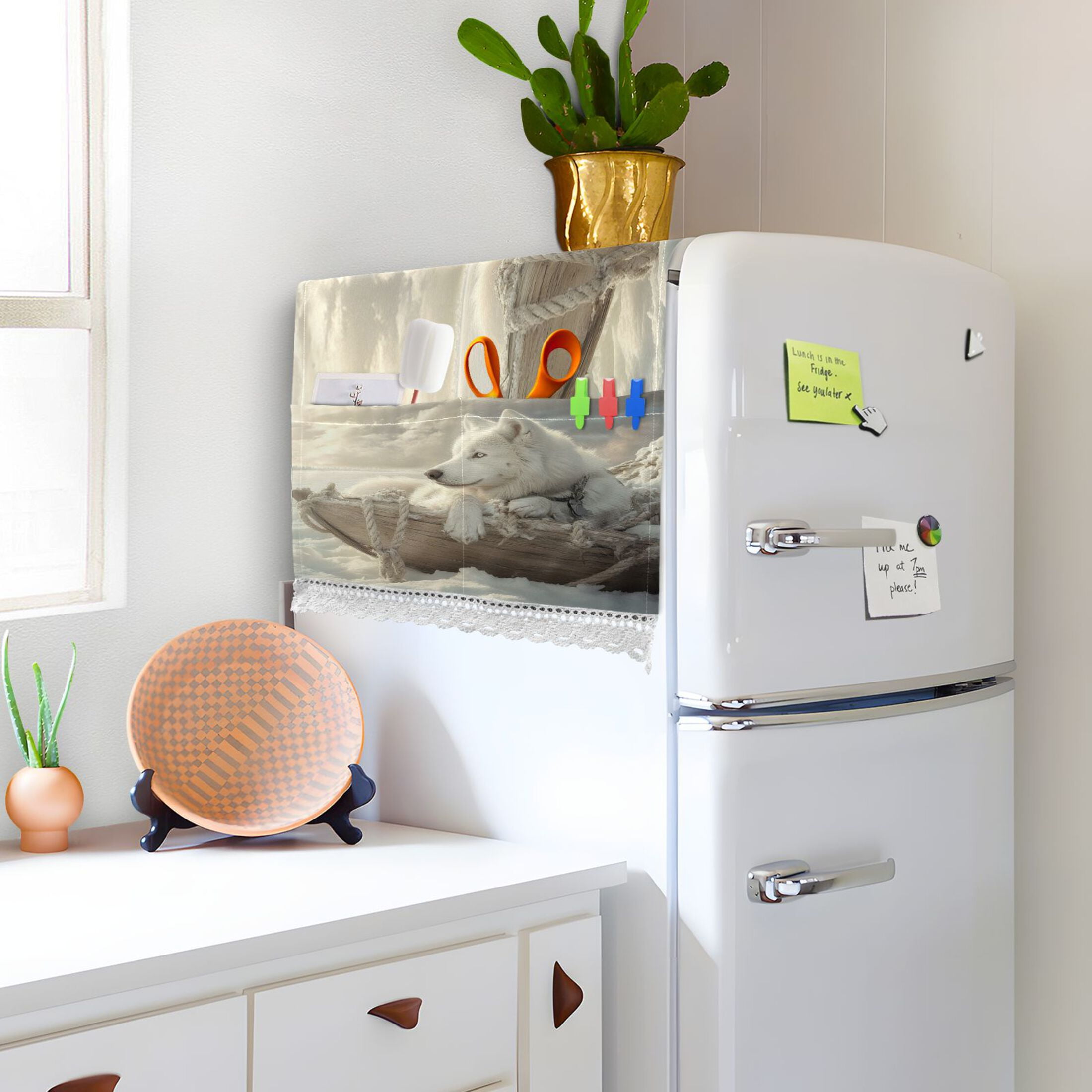 White Alaskan DogWasher and Dryer Covers Dust-Proof and Oil Resistant Fridge Cover with 4 Storage Pockets Washing Machine Top Cover for Laundry Kitchen Home 51.2 x 22 In