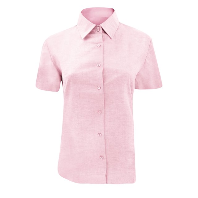 Russell Collection- Camisa de tejido Oxford de fácil cuidado y manga corta para mujer (Rosa Clásico)