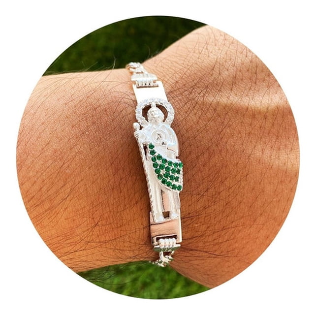 JOYARIS Pulsera Chica San Judas Tadeo Esclava Plata Ley 925 Zirconia Talla Largo/Ancho: 19.5 cm x 5 mm PT-0000199