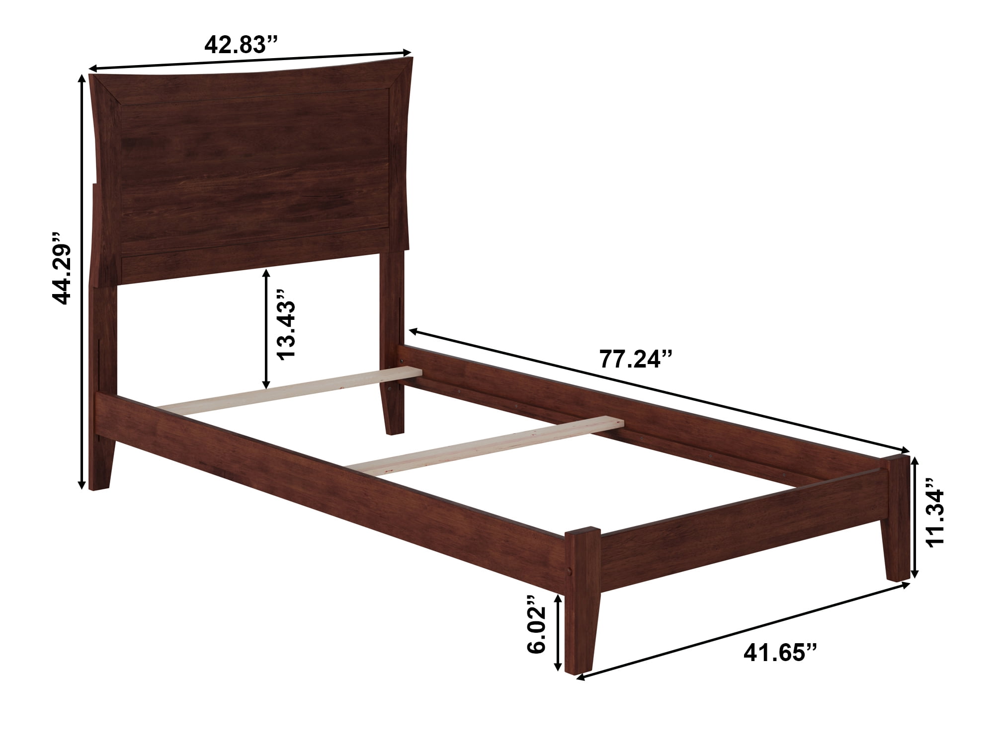 AFI Metro Twin Wood Foundation Bed Frame with Panel Headboard, Walnut