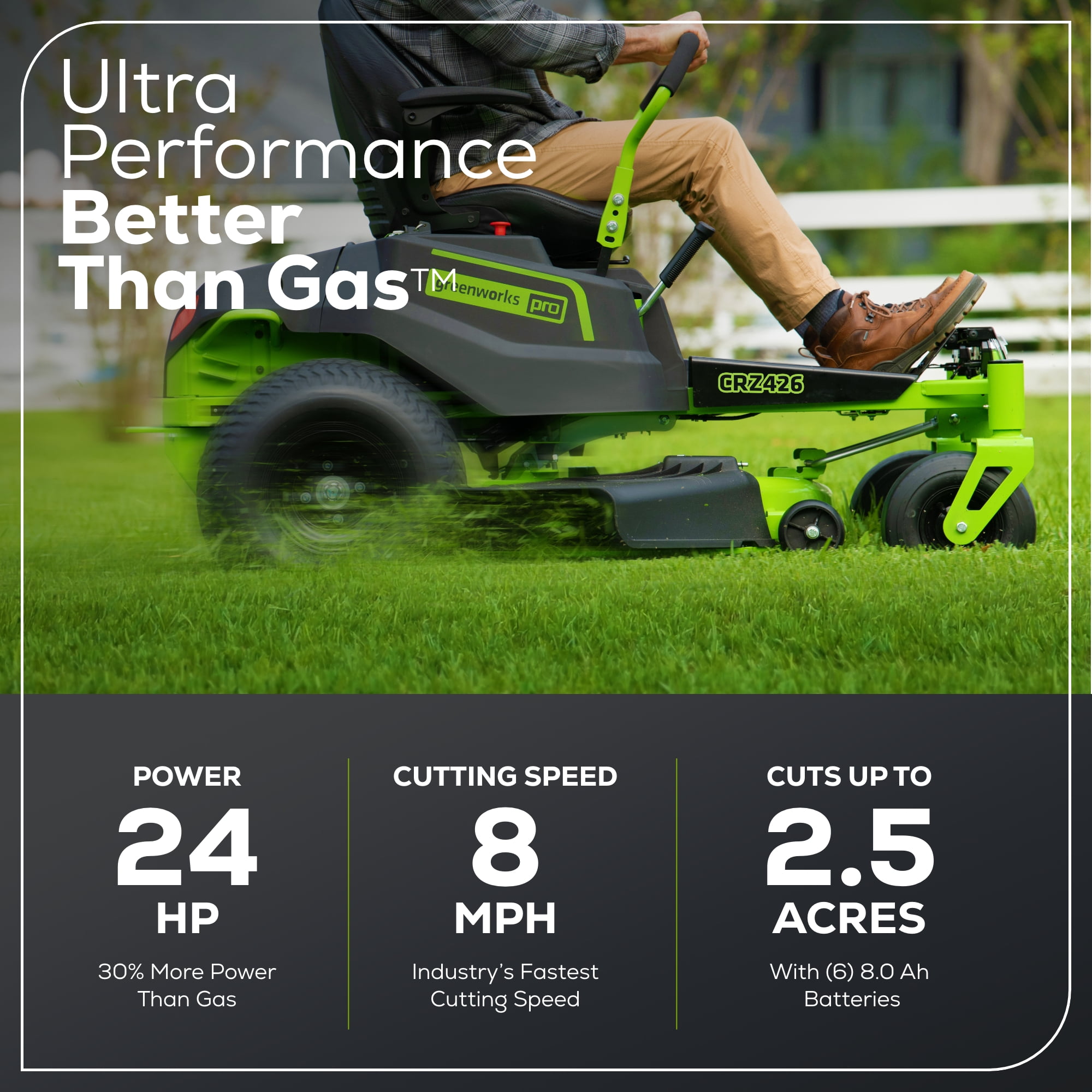 Greenworks 60V 42” Cordless Battery Crossover-Z Zero Turn Riding Lawn Mower + (6) 8Ah Batteries & (1) Wall Charger 7409302