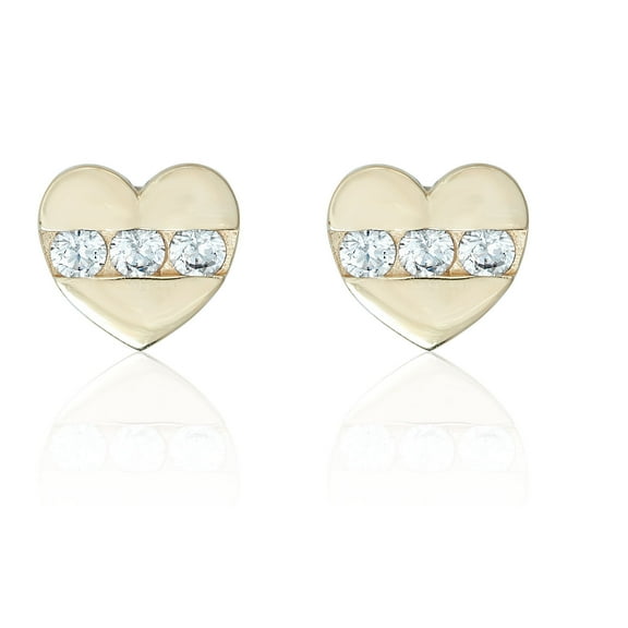 AVORA 10K Yellow Gold Simulated Diamond CZ Heart Stud Earrings