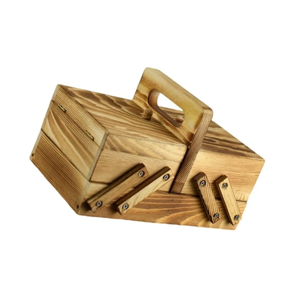 Yammee Sewing Storage Box Wood Sewing Supply Organizers Case Double Layered
