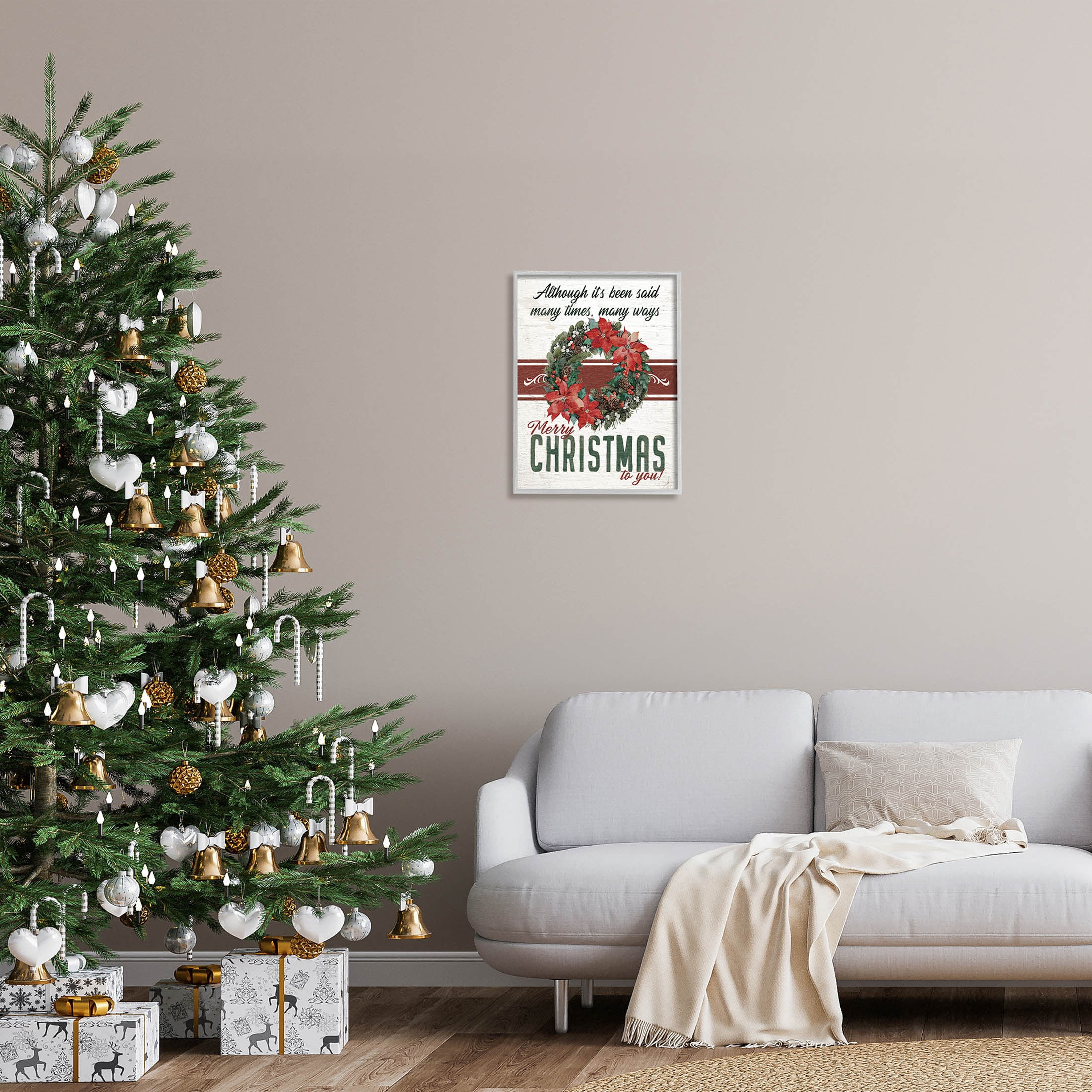 Merry Christmas To You Vintage Poinsettia Holiday Graphic Art Gray Framed Art Print Wall Art