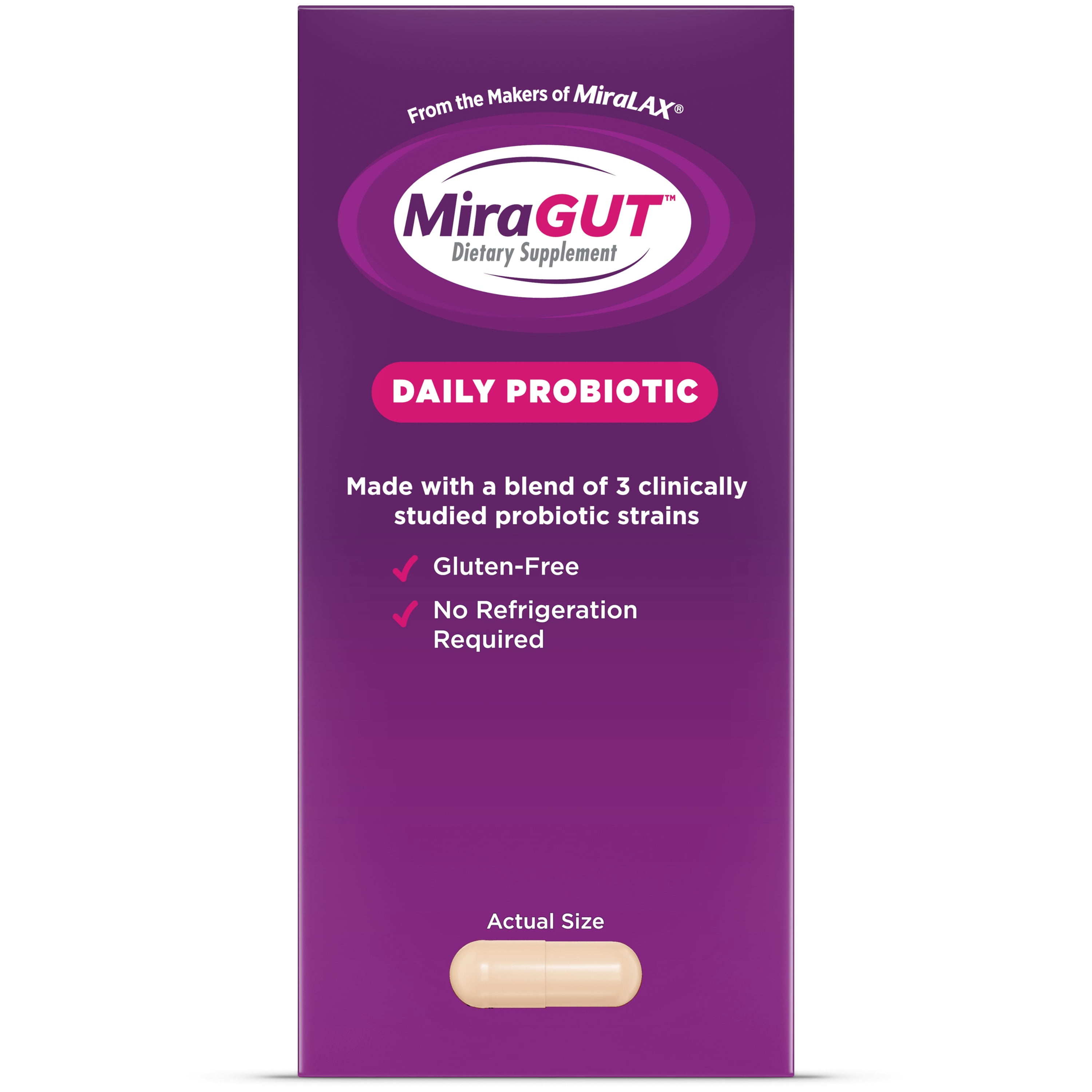 MiraGUT Daily Probiotic, Probiotics for Digestive Health (1 Month Supply), Gluten-Free Supplement, Probiotic for Women and Men, Support Overall Digestive Health, 30 Ct
