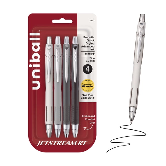 uniball™ Jetstream RT Retractable Ballpoint Pens, Fine Point, 0.7mm, Black Ink, 4 Count