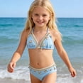 thumbnail image 2 of CUZIBR Girls Swimsuit Two Piece Solid Color Bikini Set Adjustable Spaghetti Strap Tops And Bottom Swimwear For Ages 7 Bathing Suit,Blue,7-8 Years, 2 of 9