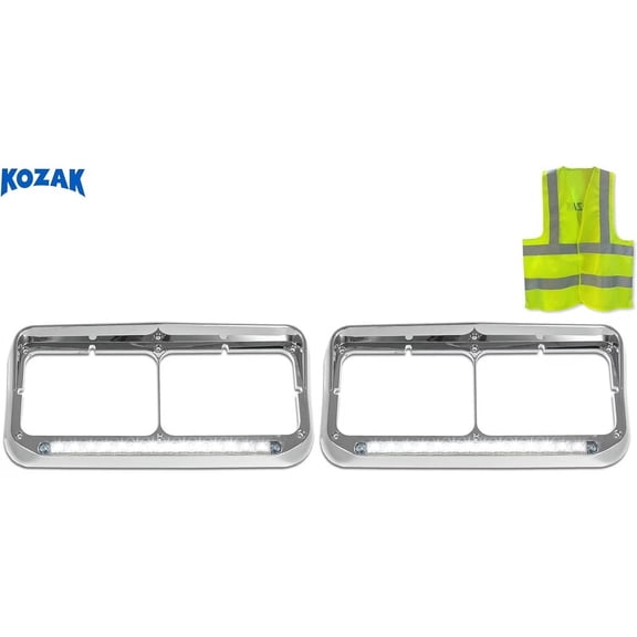 Compatible with T400 T600 T800 W900B W900L C500 Headlights Bezels Chrome w/ 12" Clear LED Light Strip Bar