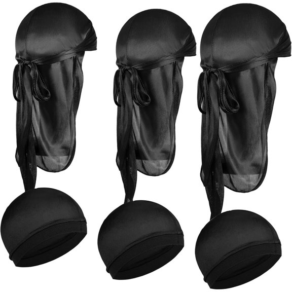 6 count Silky Durag with Wave Caps Set Polyester Durags Wrap Unisex Durags Long Tail Wide Strap