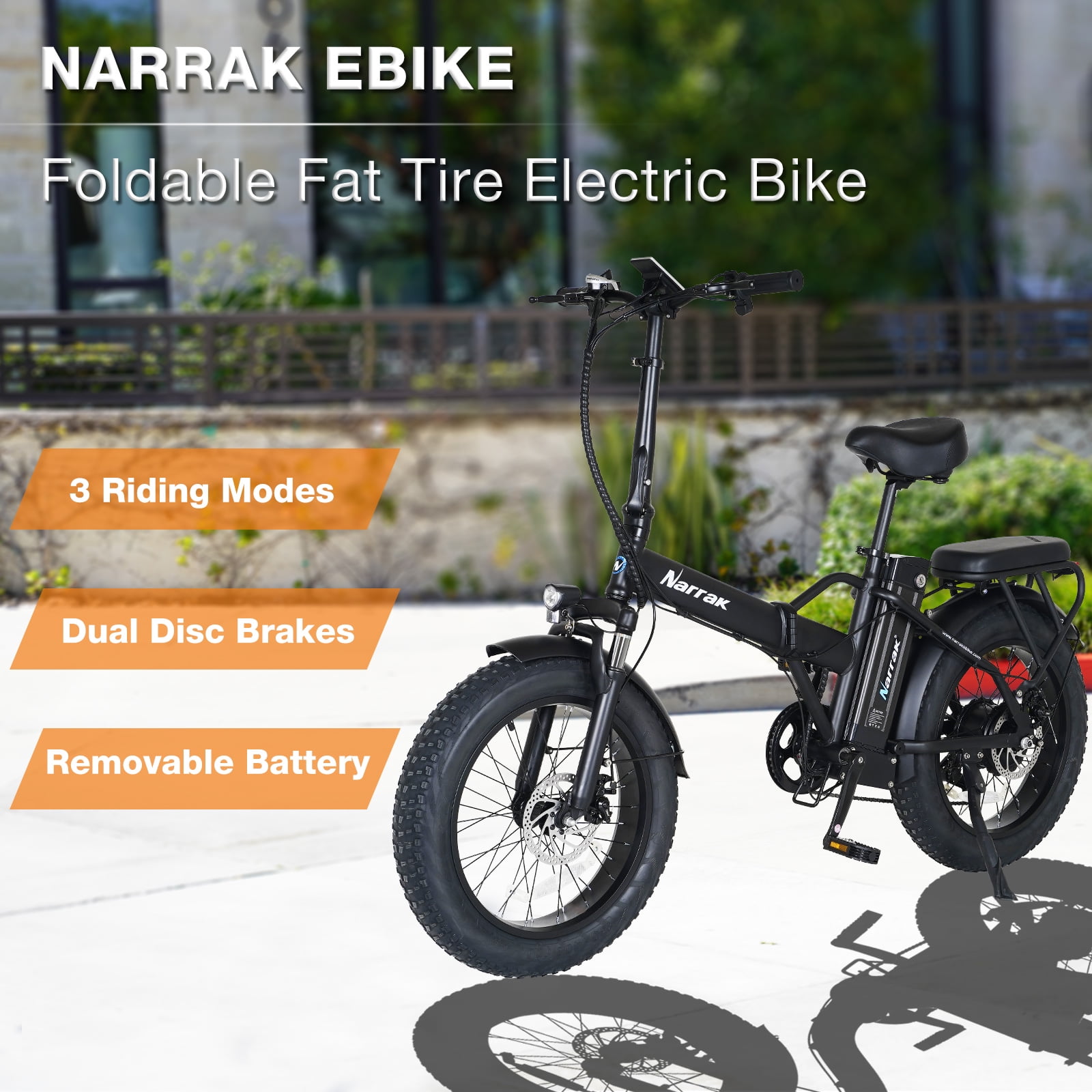 Fat Tire Folding Electric Bike, 48V & 624Wh Lithium Removable Battery, Peak 1100W Brushless Motor, Max Speed 28Mph, M5 Large LCD Display, Suspension, Step-Over/Thru Frame