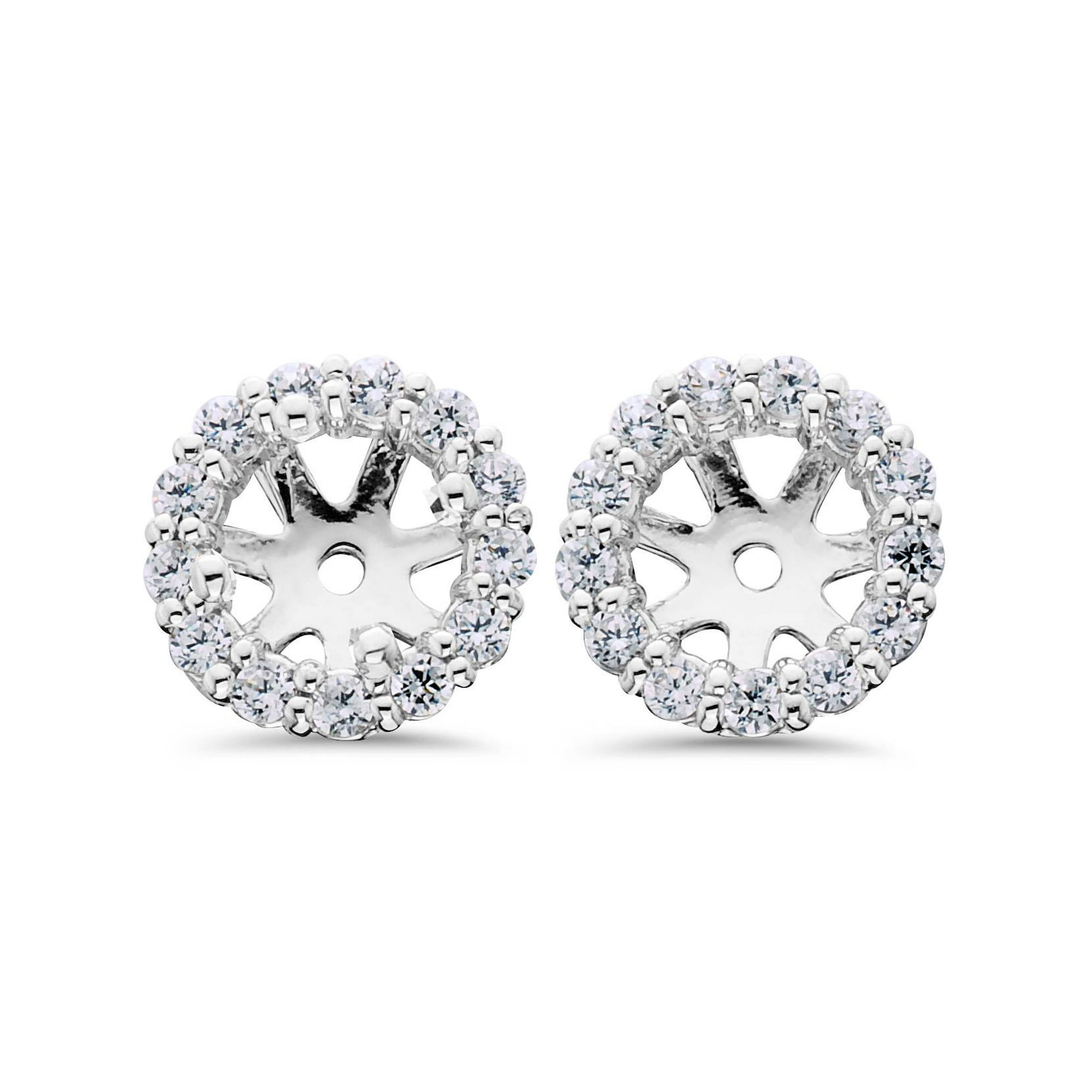 Pompeii 3 Women s 5 8ct Diamond Studs Halo Earring Jackets Solid 14k White Gold