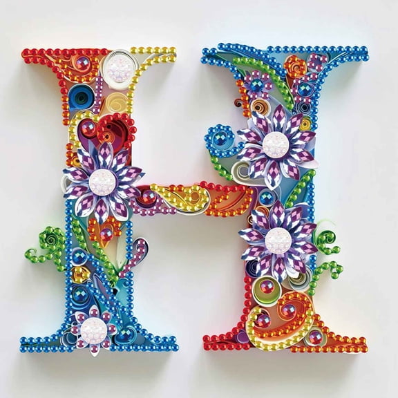 Diamond Painting Kit, Flower-Shaped Letter H with Unique Design, Ideal for Home Decor and Gifts 6.69 x 6.69in